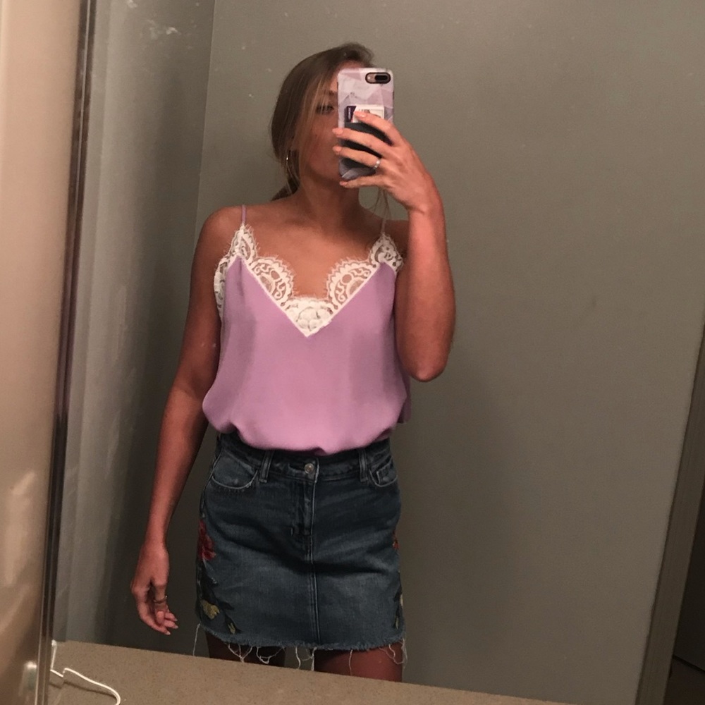 jean skirt w/ flowers on the sides from pacsun!!